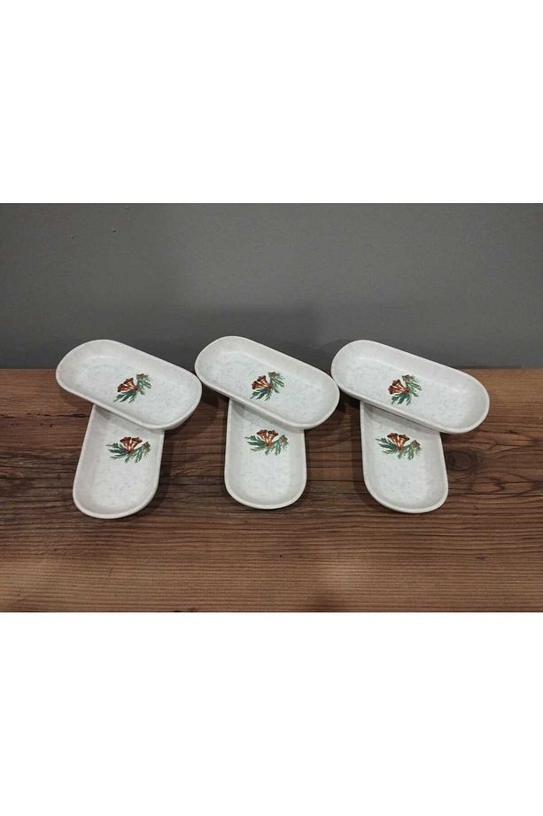 KERAMİKA KAYIK TABAK 6 ADET  16X8 CM YEŞİL ÇİÇEKLİ YILBAŞI - 3