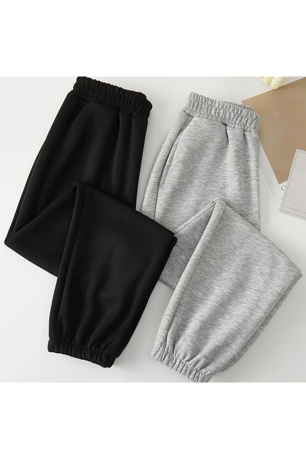 Gray Black Cotton Thick Winter Sweatpants 2 Pack