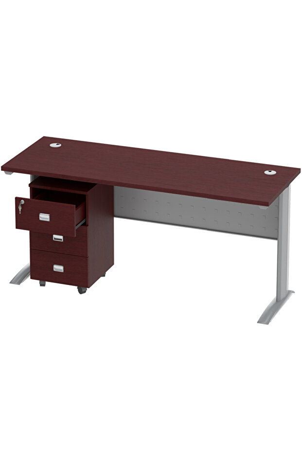 Stazion 1410 Modern Office Desk Apple Cherry with Drawers