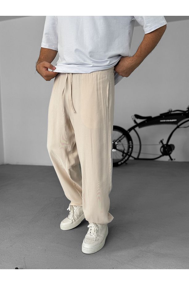 Bej Duble Kumaş Baggy Pantolon KE-7000 - 2
