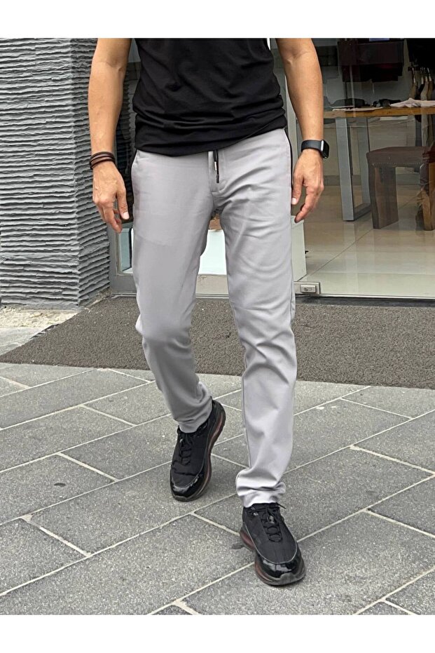 Men's Slim Fit Trousers-1517- Gray