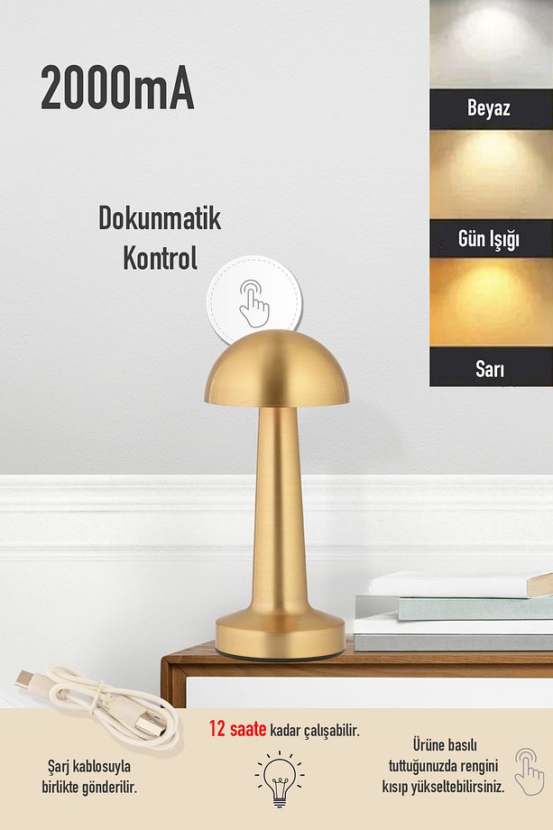 Orvin Eskitme Şarjlı Dokunmatik Dim Edilebilir 3 Renkli Masa Lambası 2000ma Pil Gücü Ile 7 Saat - 1