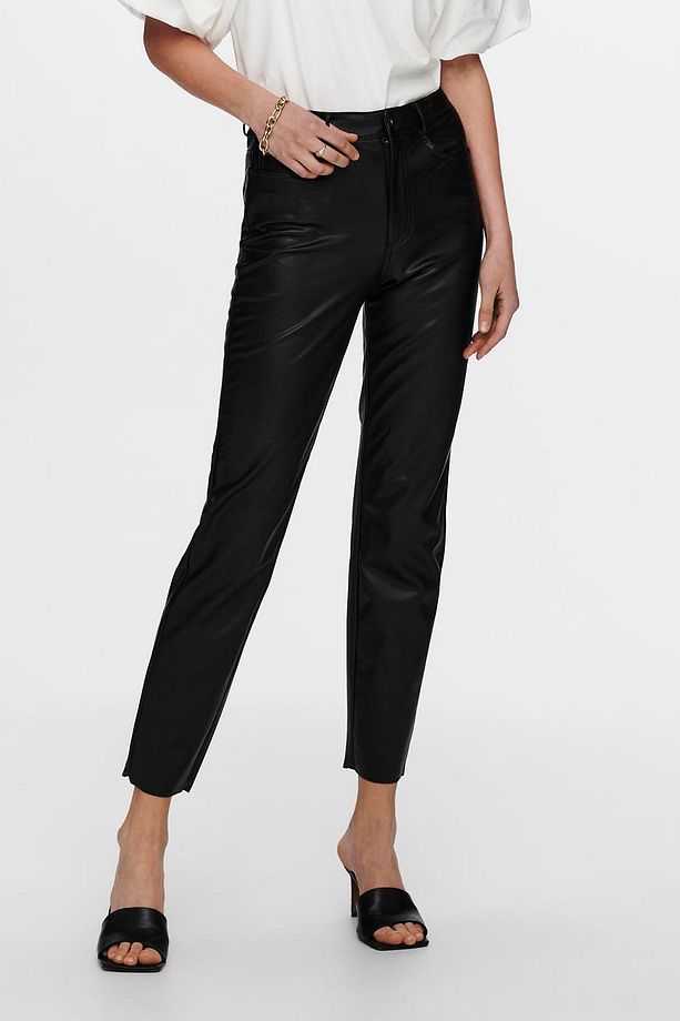 Onlemily Regular Fit Yüksek Bel Düz Paça Deri Pantolon  PANTOLON 15209293 - 1