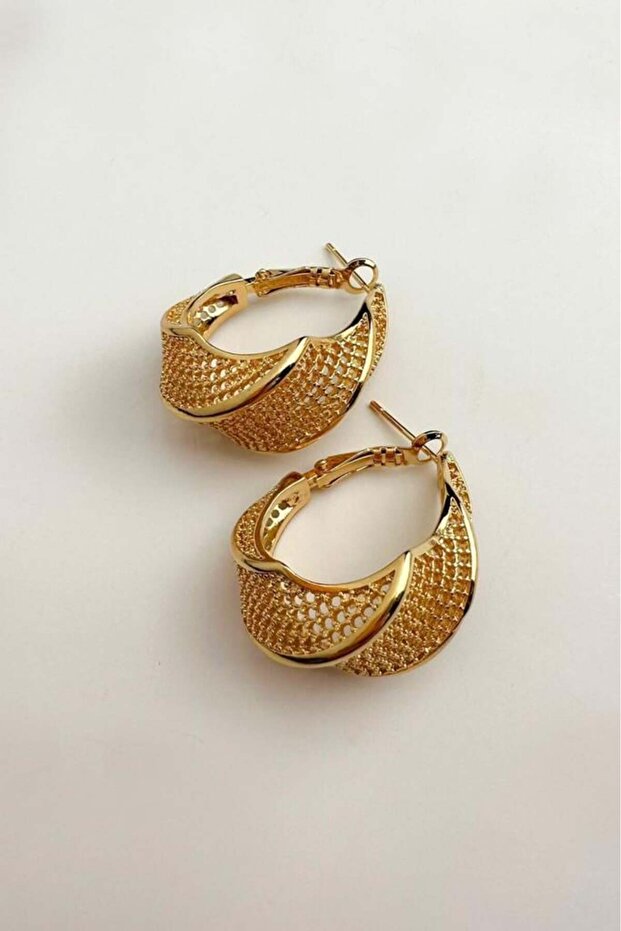 Gold Yellow Solid Brass Basket Earrings - 1