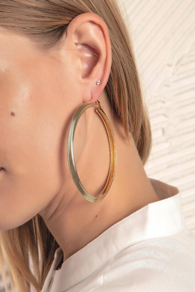 Serrated Patterned Hoop Earrings (8cm) - 2