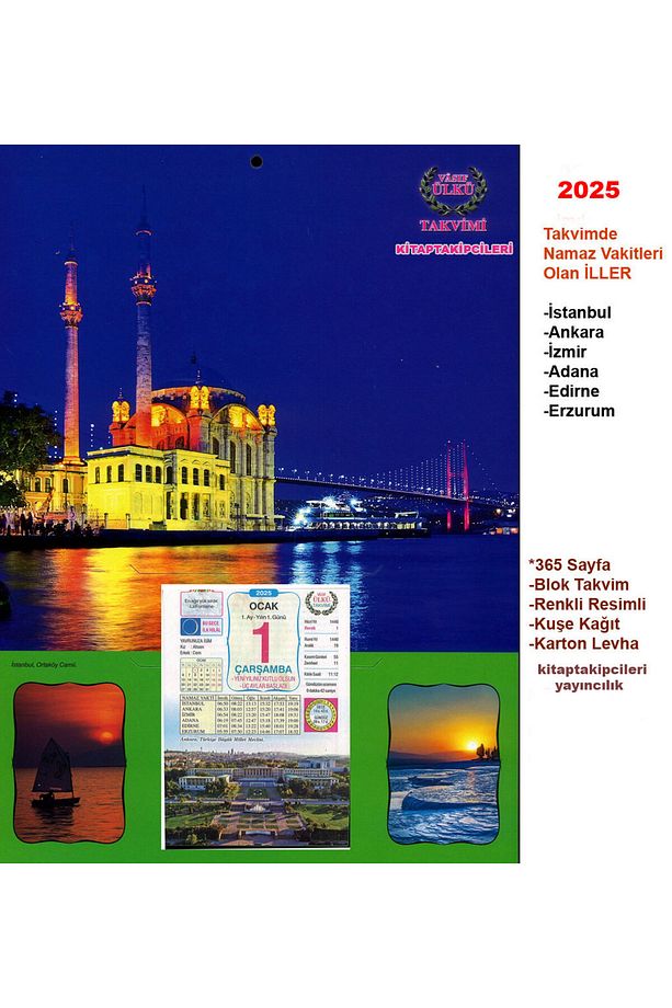 2025 Duvar Takvimi Vasıf Yapraklı Renkli Resimli Kuşe Kağıt Ülkü Vasıf 58. Yıl 365 Yaprak - 3