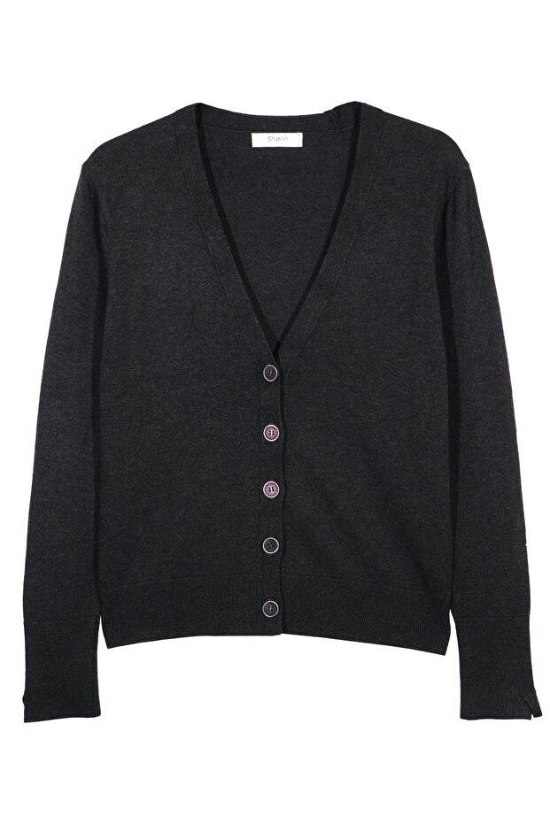 Antrasit Düğmeli Triko Hırka - 6