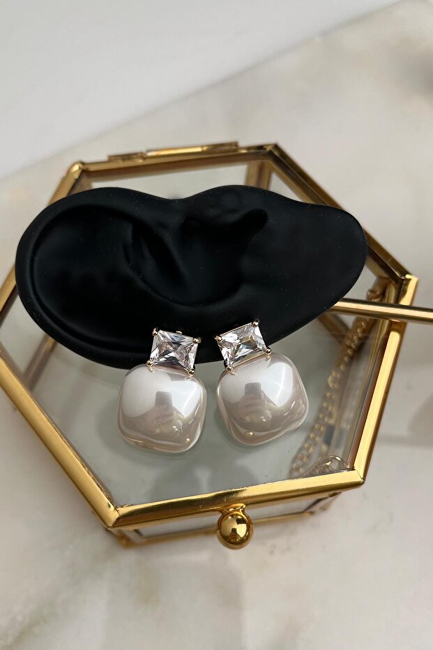 Kare Taşlı Sedefli Küpe - 1