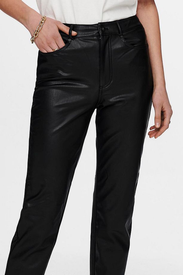 Onlemily Regular Fit Yüksek Bel Düz Paça Deri Pantolon  PANTOLON 15209293 - 4