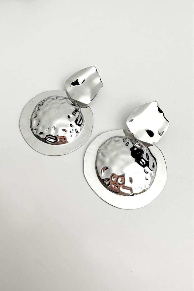 Silver Color Embossed Earrings - 2