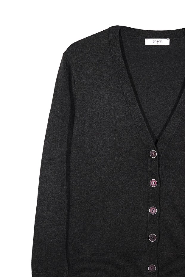 Antrasit Düğmeli Triko Hırka - 7