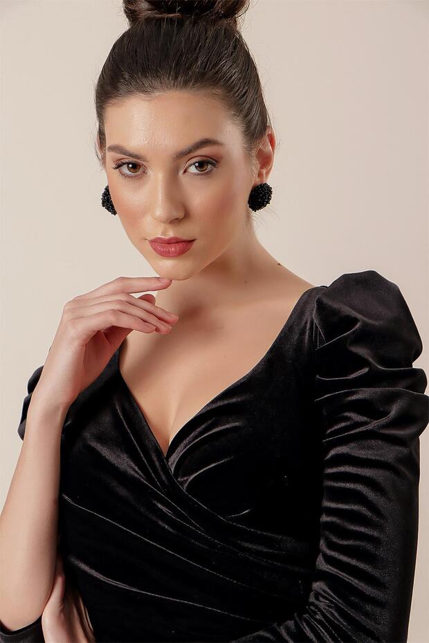 Rochie lungă din catifea plisată - 4