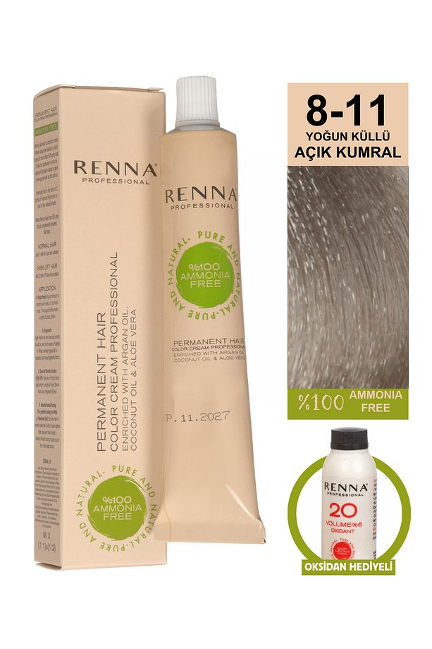 Bitkisel Saç Boyası 8-11 Yoğun Küllü Açık Kumral 60 ml - Oksidan Hediyeli (%100 AMONYAKSIZ) - 1