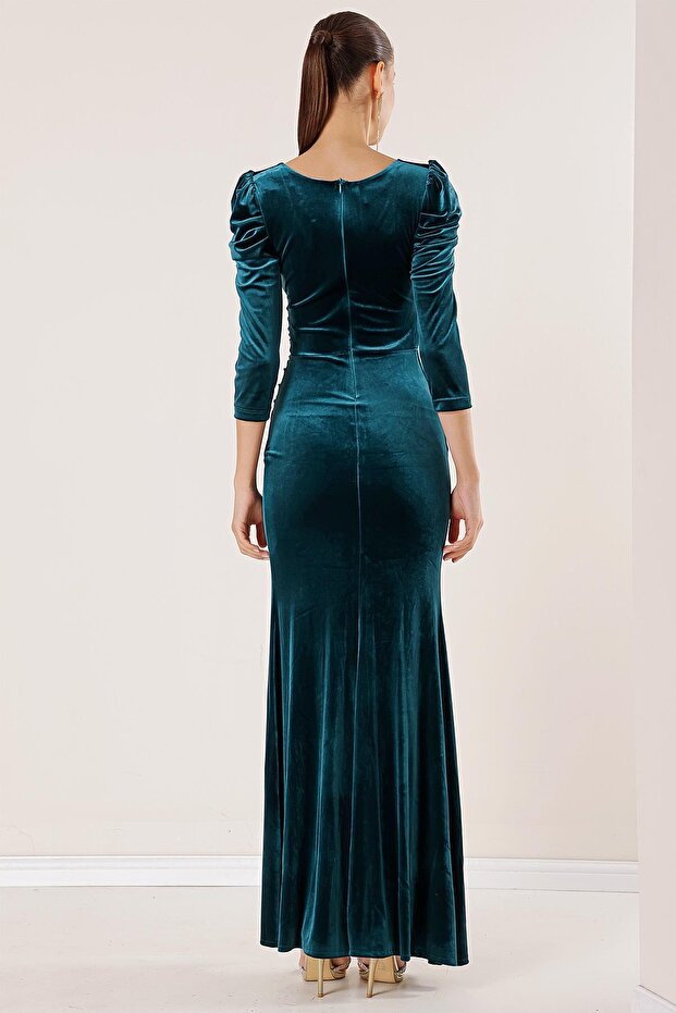 Rochie lungă din catifea plisată - 5