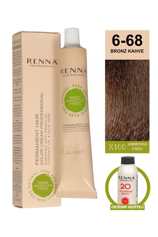 Bitkisel Saç Boyası 6-68 Bronz Kahve 60 Ml - Oksidan Hediyeli (%100 Amonyaksız) - 1