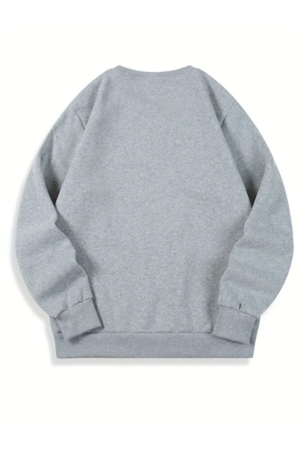 Printed Oversize Crew Neck Gray Sweatshirt - 2