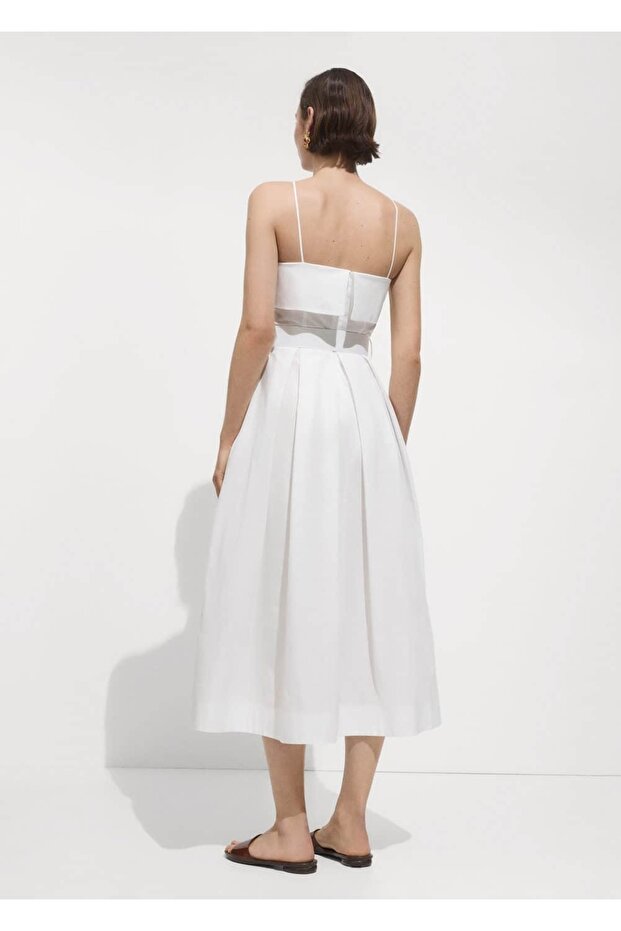 Kemerli kıvrık yaka elbise - 4