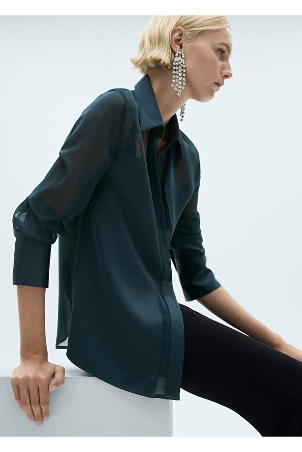 Gizli Düğmeli Şifon Gömlek - 5