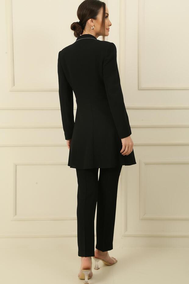 3 Piece Set with Collar and Stone Detail on the Front, Flounced Trousers, Large Size Spacing - 4