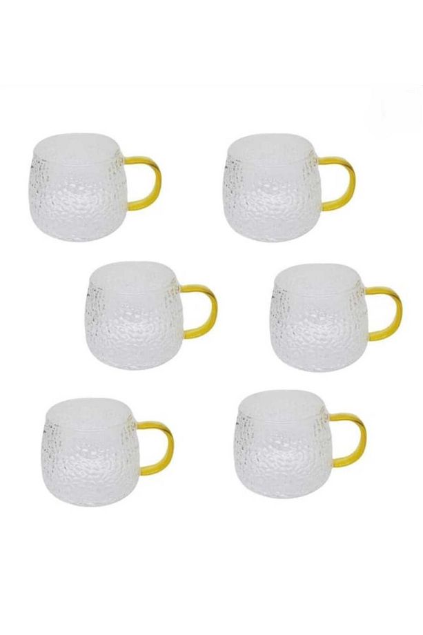 Sarı Saplı Petek Desen Borosilikat Cam  Kupa 400 ml - 6