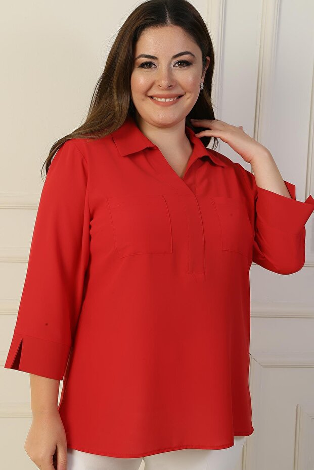 Plus Size Blouse with Pockets - 1