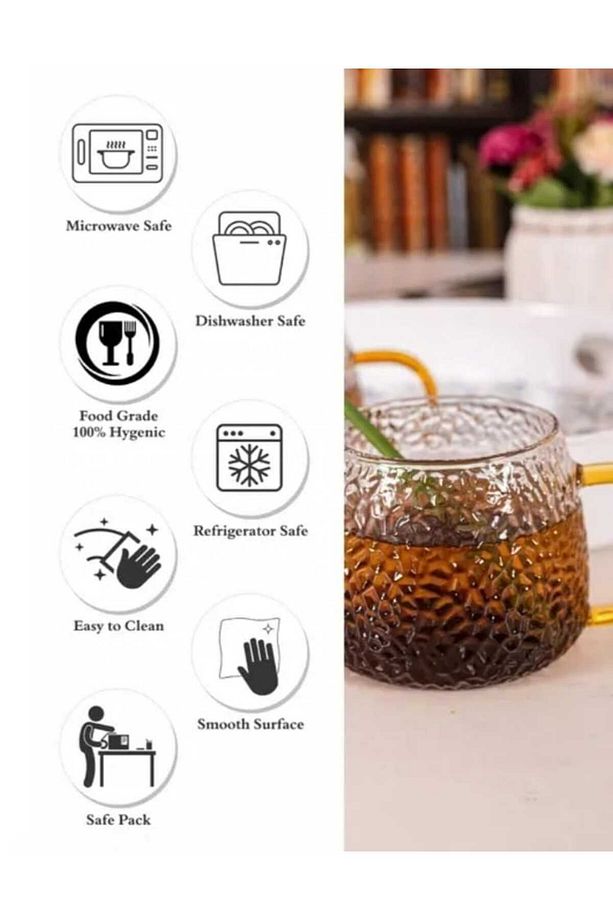 Sarı Saplı Petek Desen Borosilikat Cam  Kupa 400 ml - 7
