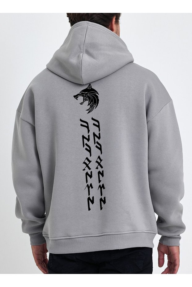 Vek Kökbörü(Bozkurt) Göktürk Letters Special Design Oversized Sweatshirt Hoodie