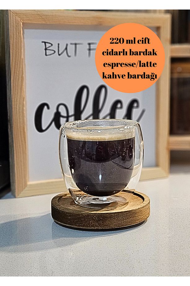 1 adet 220 ml Çift Cidarlı camlı espresso kahve latte bardağı kulpsuz - 1