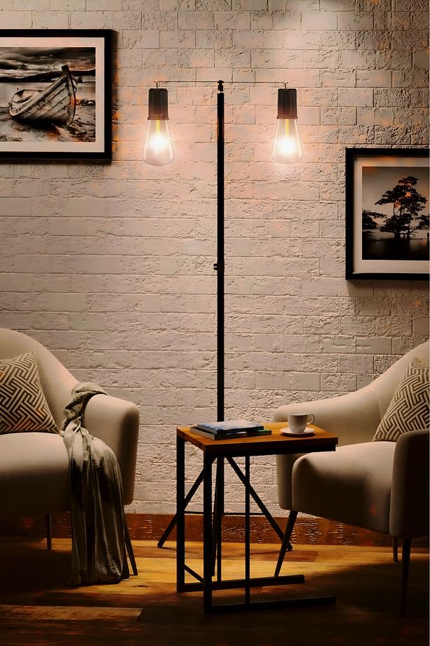 2 Led Gece Kitap Okuma Işığı Standlı 3 Mod'lu Şarjlı Dekor Led Lamba Rustik Ampul Lambader Fener - 4