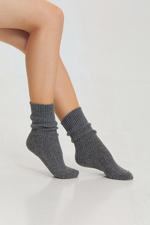 Gray Patterned Medium Wool Socks - 1