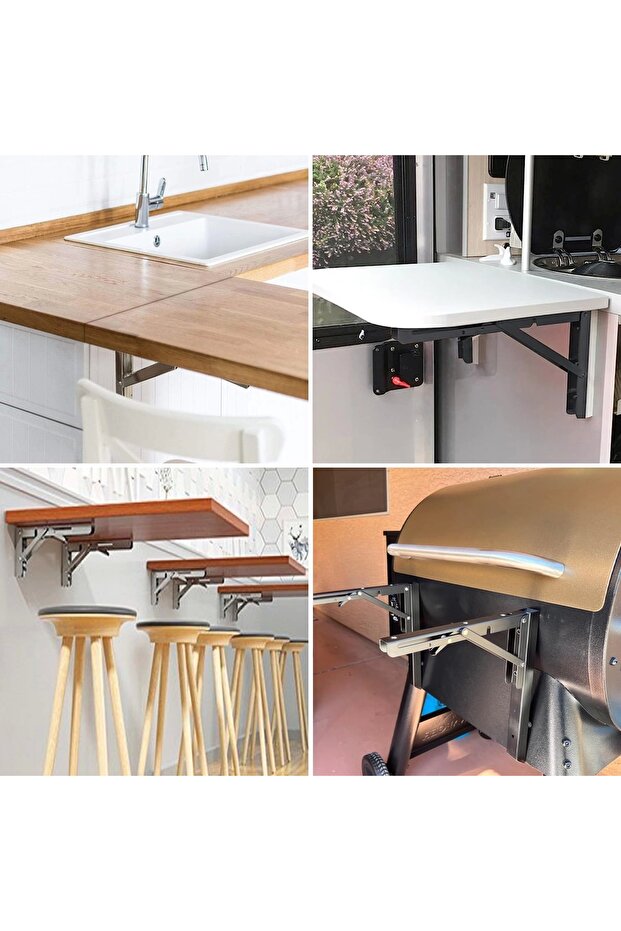 40cm Çinko 1-Takım - Mandallı Katlanabilir Masa Konsolu - Aç Kapa Duvara Monte Katlanır L Raf Ayağı - 5