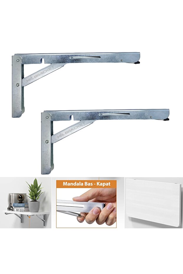 40cm Çinko 1-Takım - Mandallı Katlanabilir Masa Konsolu - Aç Kapa Duvara Monte Katlanır L Raf Ayağı - 1
