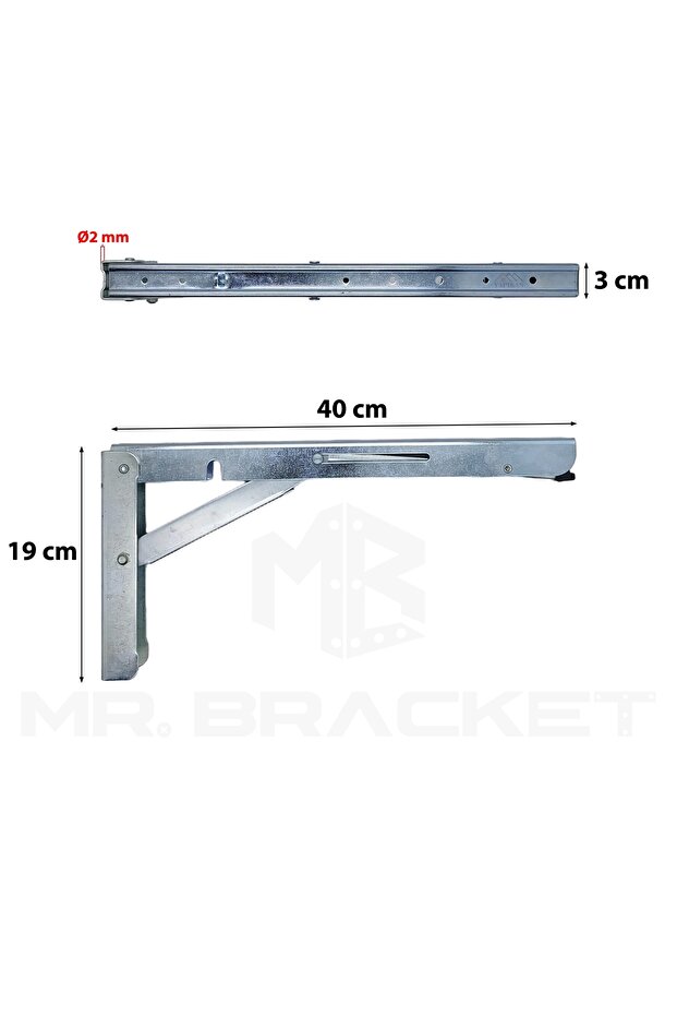40cm Çinko 1-Takım - Mandallı Katlanabilir Masa Konsolu - Aç Kapa Duvara Monte Katlanır L Raf Ayağı - 3