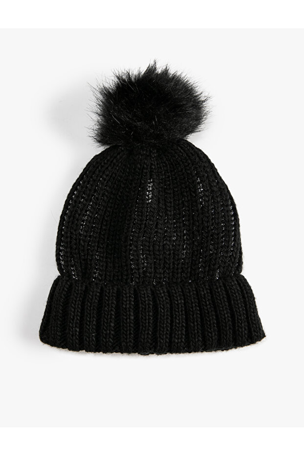 Plush Pompom Knitted Beanie with Elastic