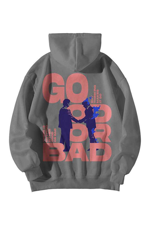 Anthracite Unisex Oversized Hoodie - Try Better Commander Printed Kangaroo Pocket Streetwear Sweatshirt