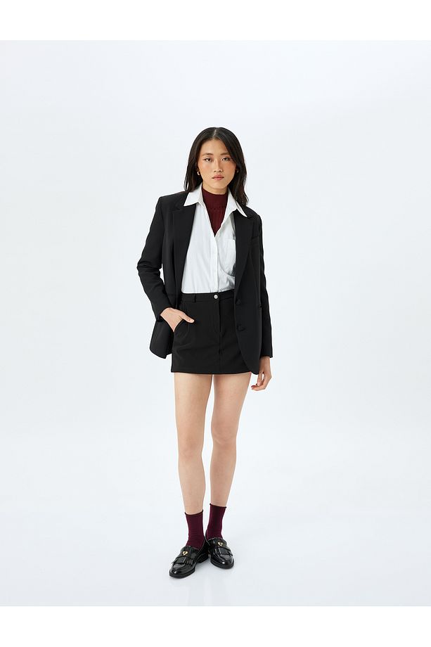 Slim Fit Cepli Mini Şort Etek - 1