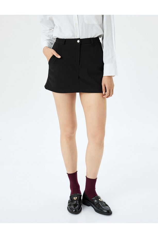 Slim Fit Cepli Mini Şort Etek - 3