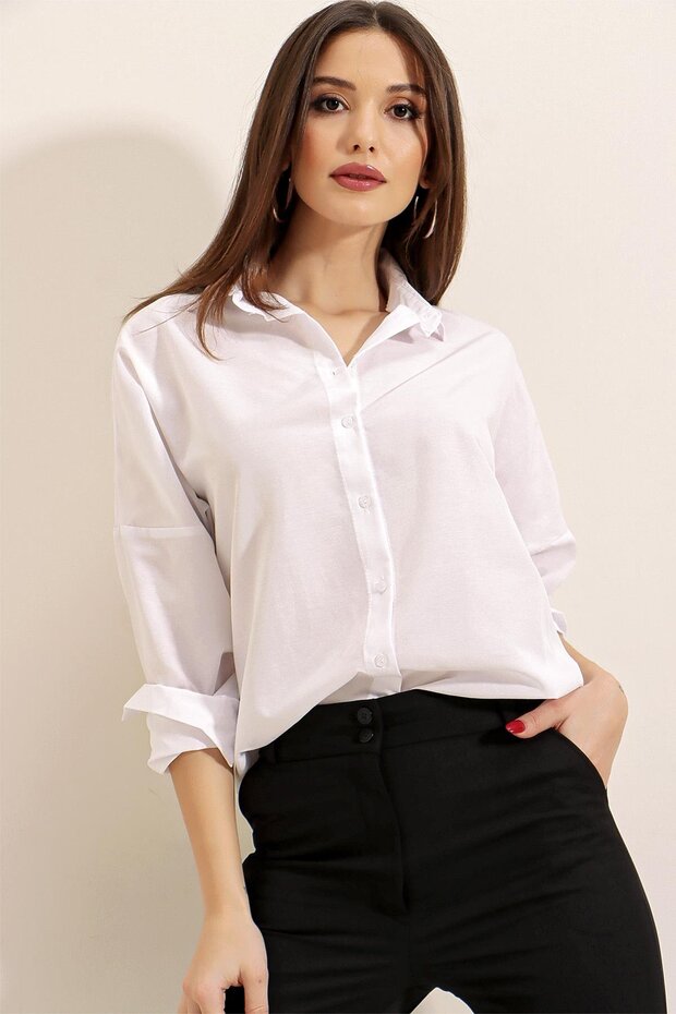 Μακρύ Oversize Basic πουκάμισο - 4