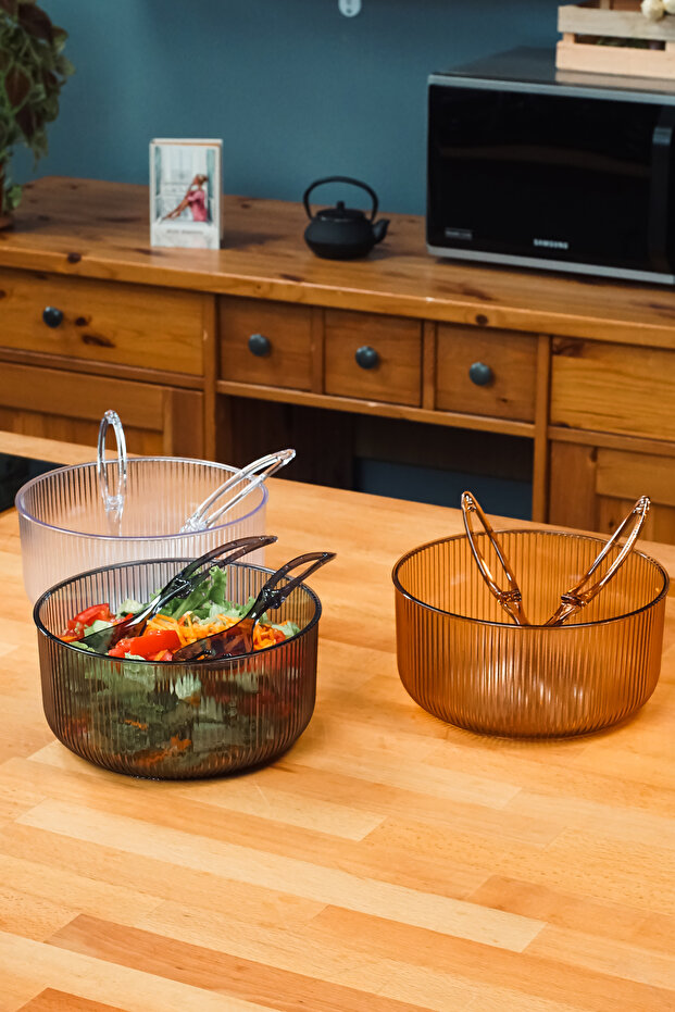 Acrylic Round Salad Bowl with Spoon 23 cm Serving Presentation Plate