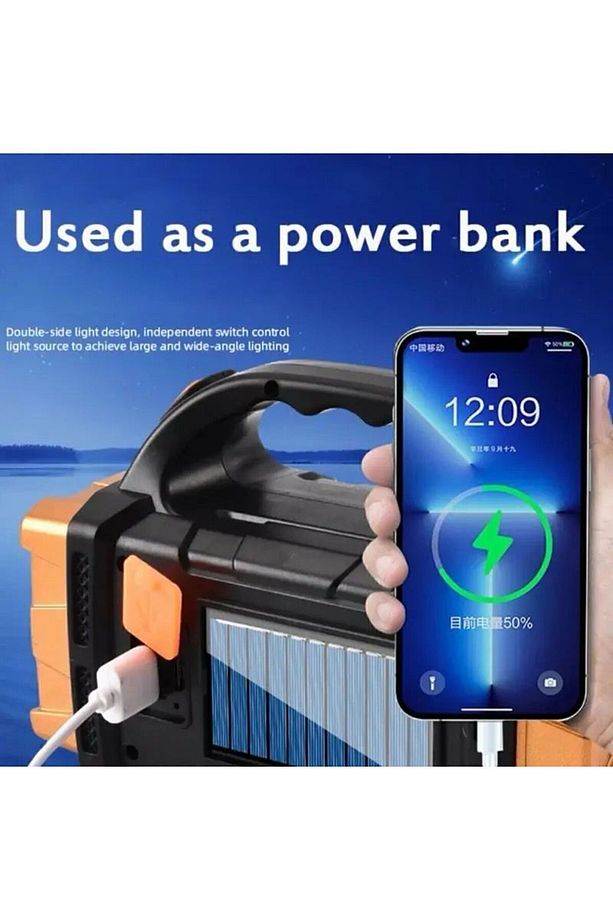 38w Güneş Enerjili Usb Şarjlı Uzun menzilli 4 Modlu Kamp Feneri El Feneri ışıldak - 6