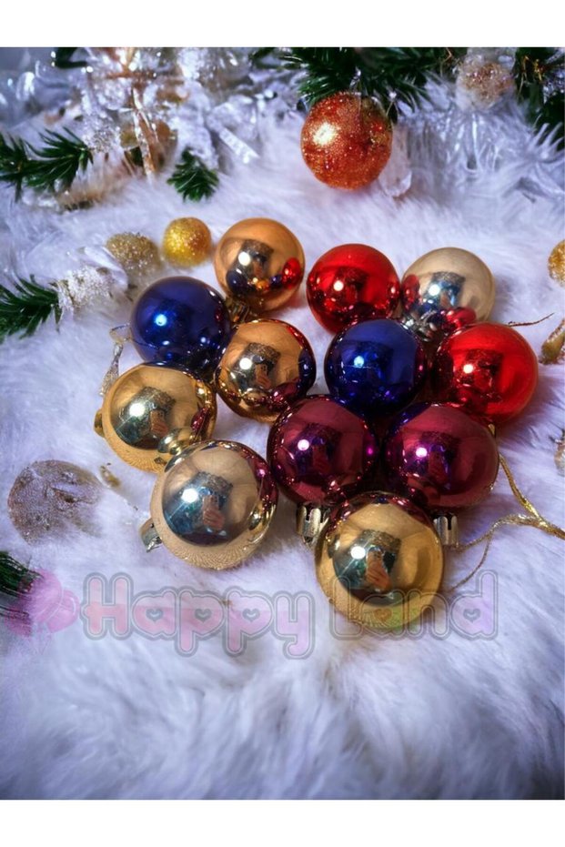 Christmas Pine Tree Ornament 4 cm 12 Colorful Balls 12 Pieces Christmas Balls