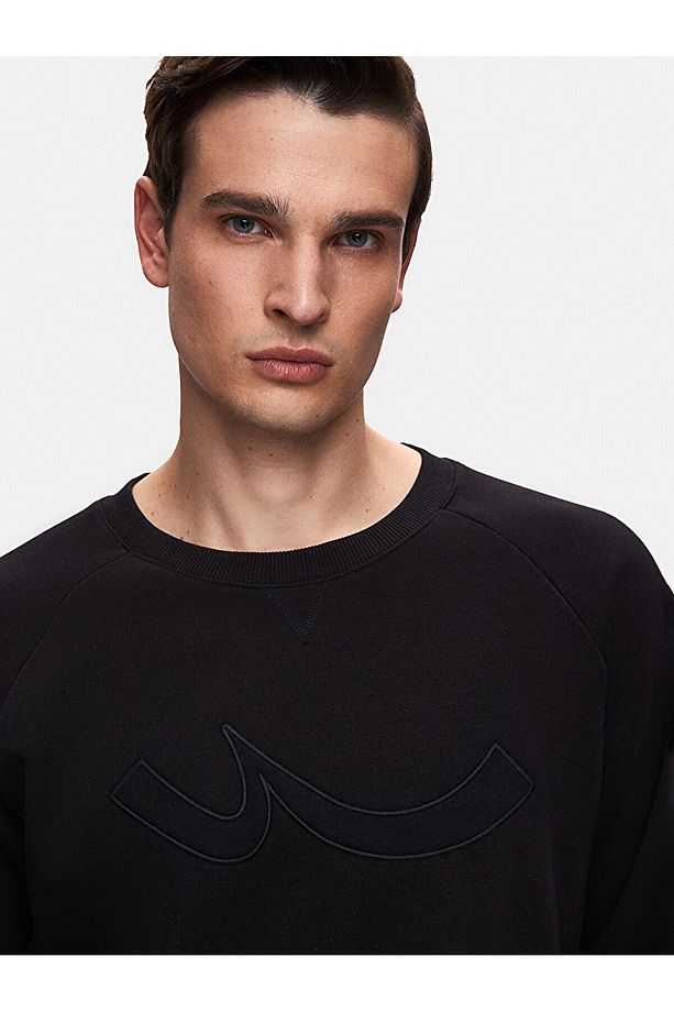Sıgnlı Sıfır Yaka Uzun Kollu Regular Fit Siyah Sweatshırt - 4