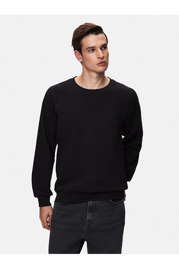 Sıgnlı Sıfır Yaka Uzun Kollu Regular Fit Siyah Sweatshırt - 2