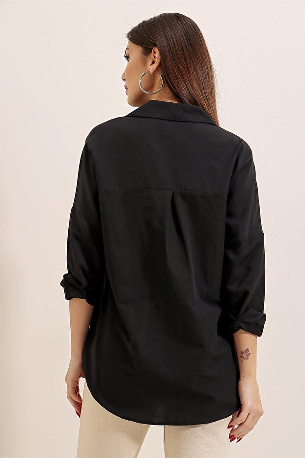 Oversize Uzun Basic Gömlek - 5