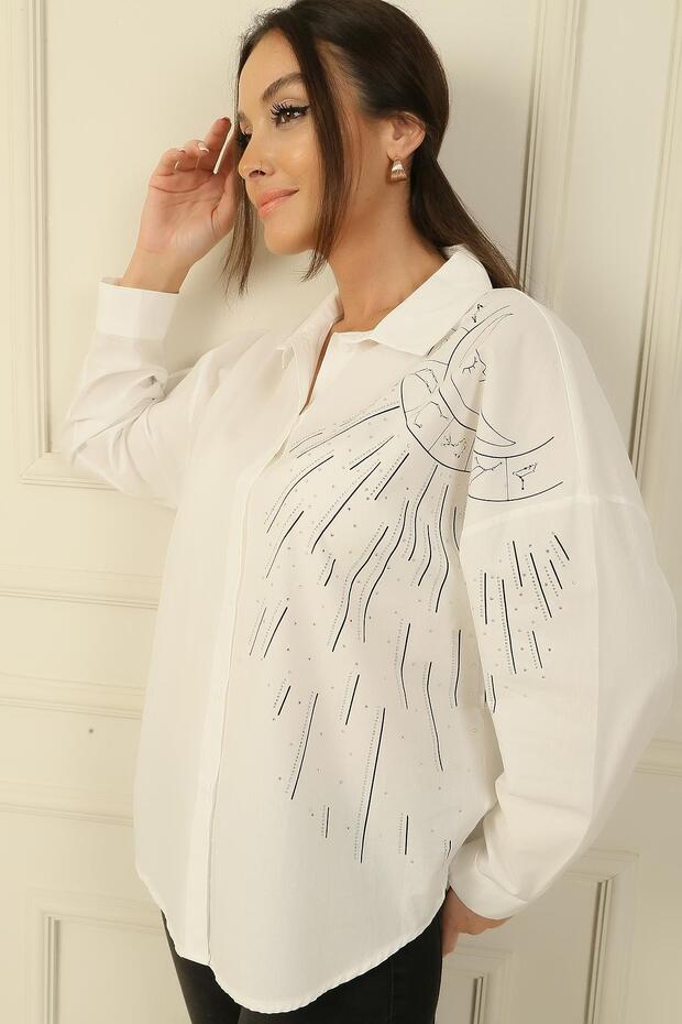 Baskı Taş Detaylı Gömlek - 4