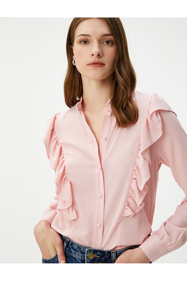 Magnificent Collar Shirt Long Sleeve Buttoned Ruffle