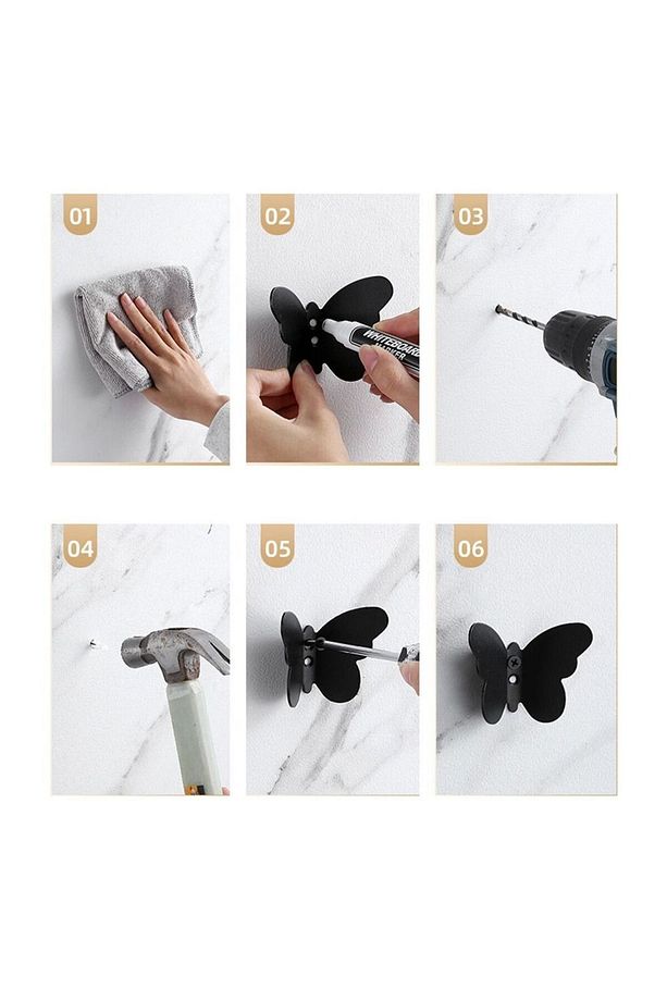 2'li set Dekoratif Metal askılık banyo mutfak askısı portmanto askısı siyah - 6