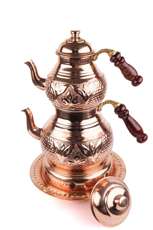 BAKIR İŞLEMELİ LALE ÇAYDANLIK KALIN SAC-OCAKLI - 1