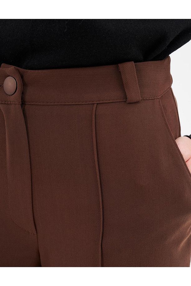 Çima Detaylı Geniş Paça Pantolon Koyu Kahve - 7