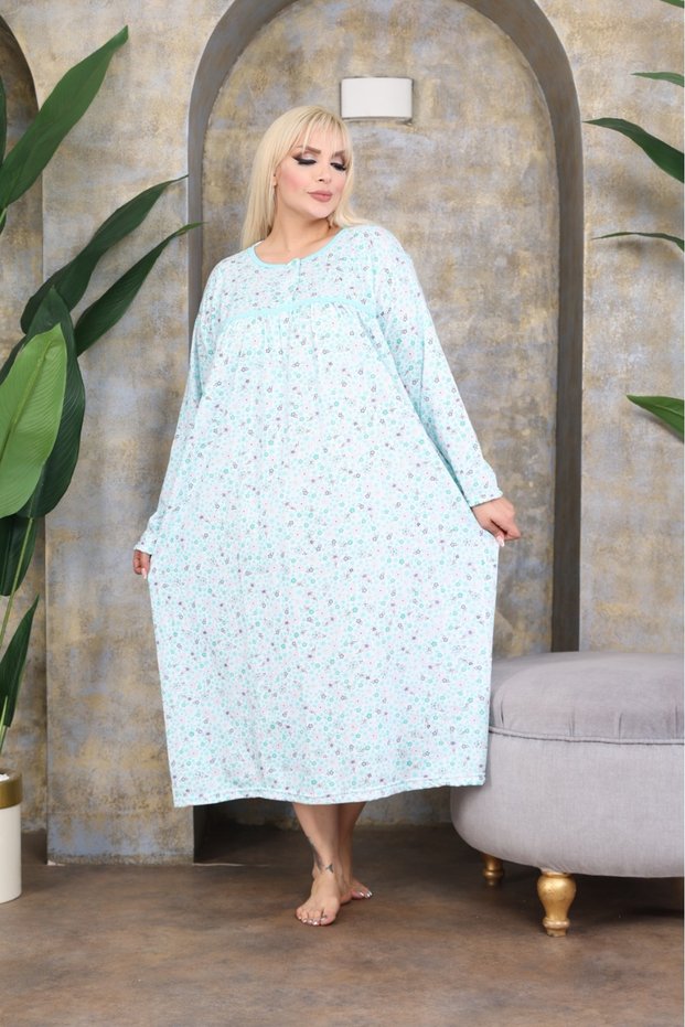 Large Size Loose Fit Winter Fleece-Lined Cotton Mother's Nightgown (Suitable up to 130 Kilos)